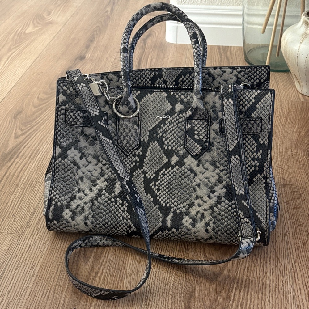 Aldo Black and Gray Snake Pattern Satchel